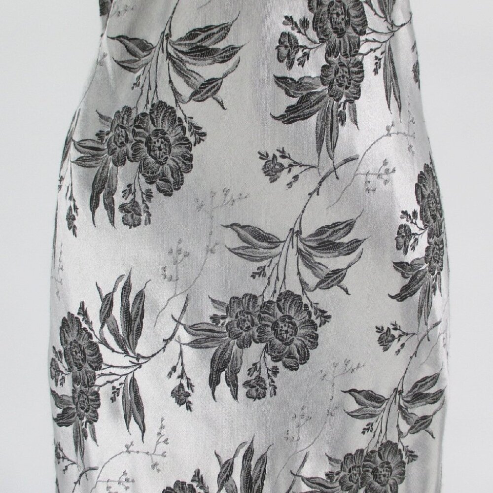 Vintage 90s Velvet Silver Jacquard Party Gown Dress XS - Picture 9 of 11
